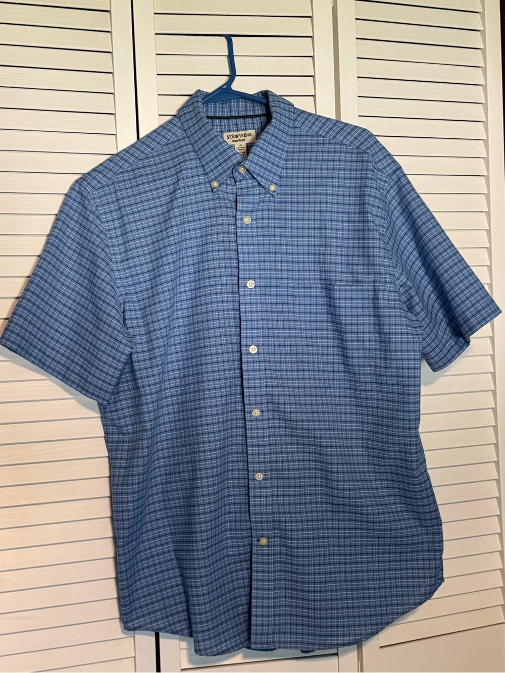 St. John's Bay Light Blue Plaid Short-Sleeve Button-Down Shirt